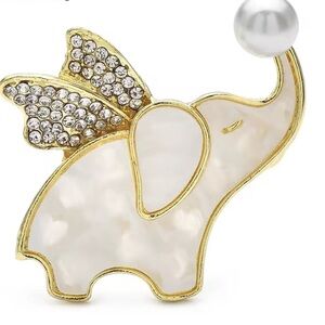 White Winged Elephant Pearl Gold Brooch